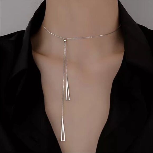 #30 NEW Silver Rectangle Slider Necklace - Picture 1 of 10